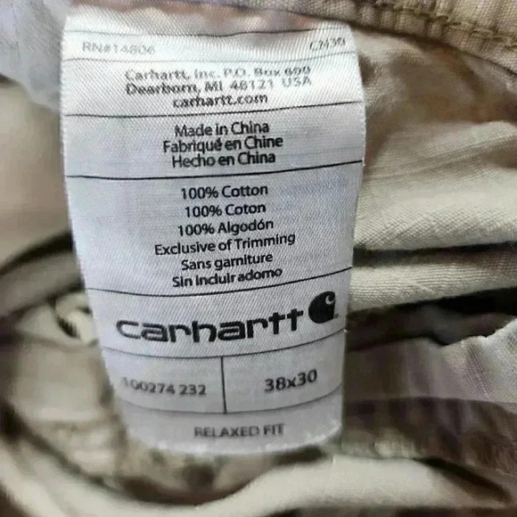 Carhartt Beige Straight Leg Relaxed Fit Men's Carpenter Pants 38x30 - Picture 8 of 10